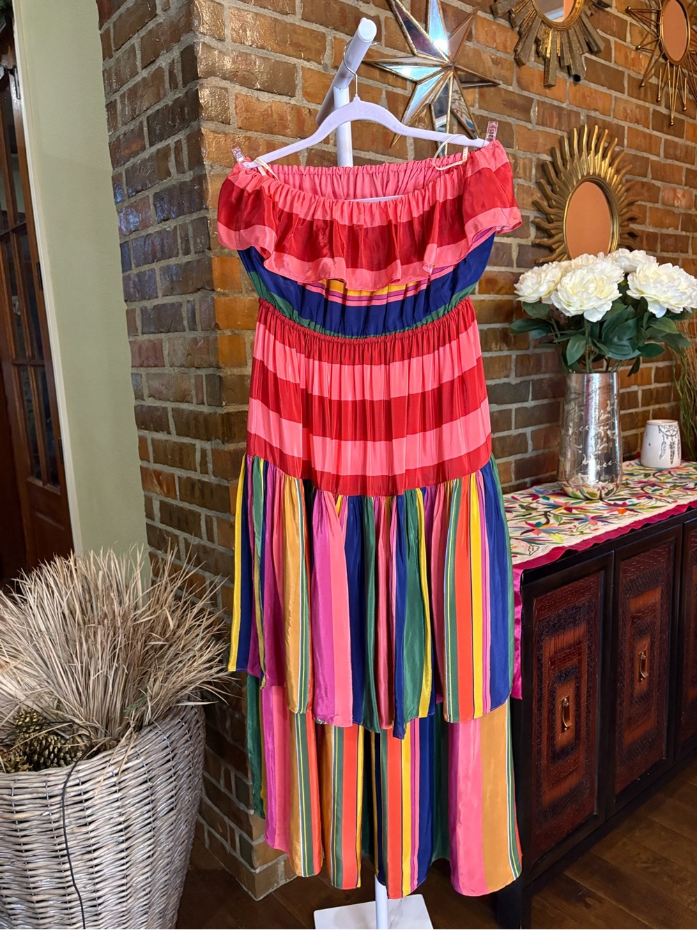 Colorful Striped strapless Tiered Maxi Dress